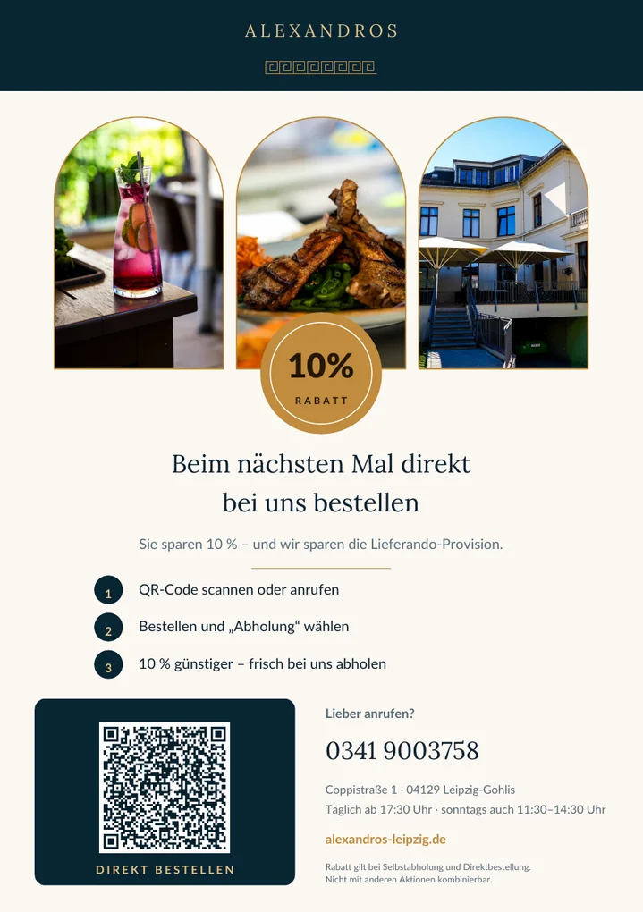 Flyer A5, Rückseite für Alexandros
