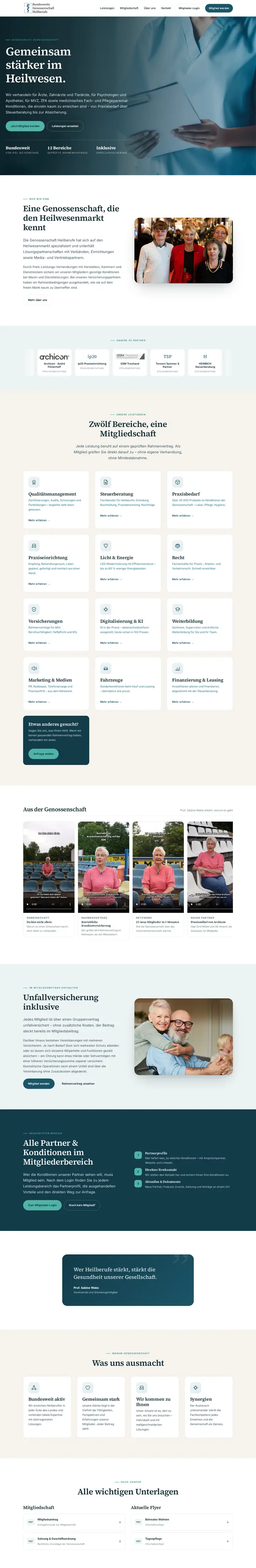 Website Genossenschaft für Heilberufe, ganze Startseite