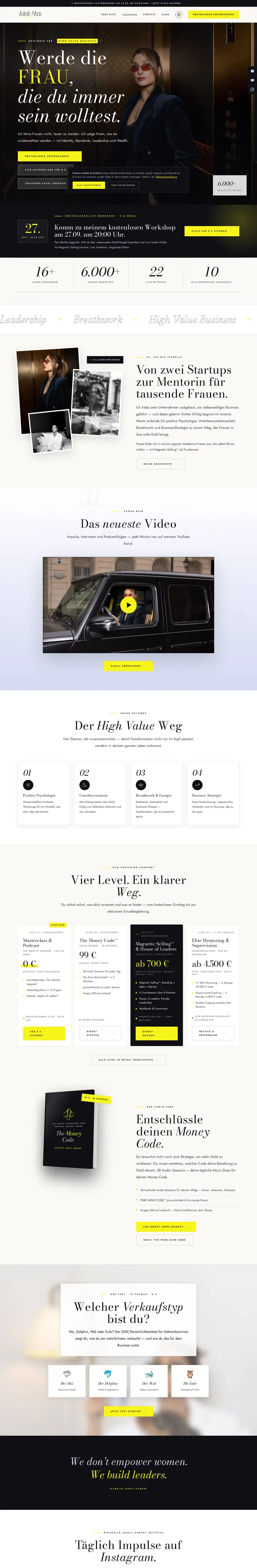 Website Isabelle Maria Hubert, ganze Startseite