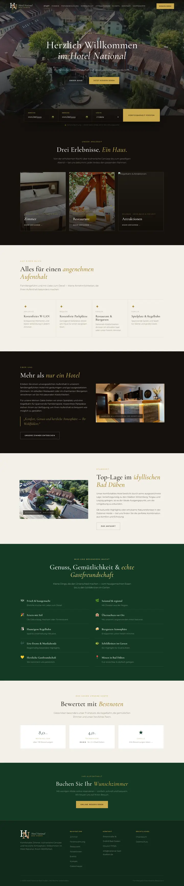 Website Hotel National, ganze Startseite