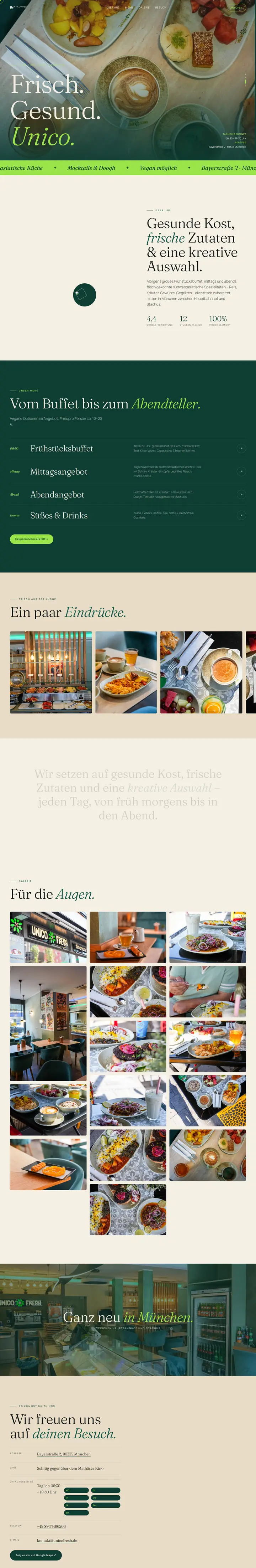 Website Unico Fresh, ganze Startseite